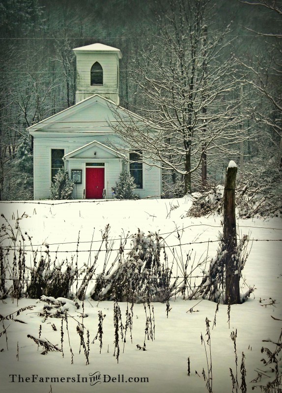 white church in winter - TheFarmersInTheDell.com