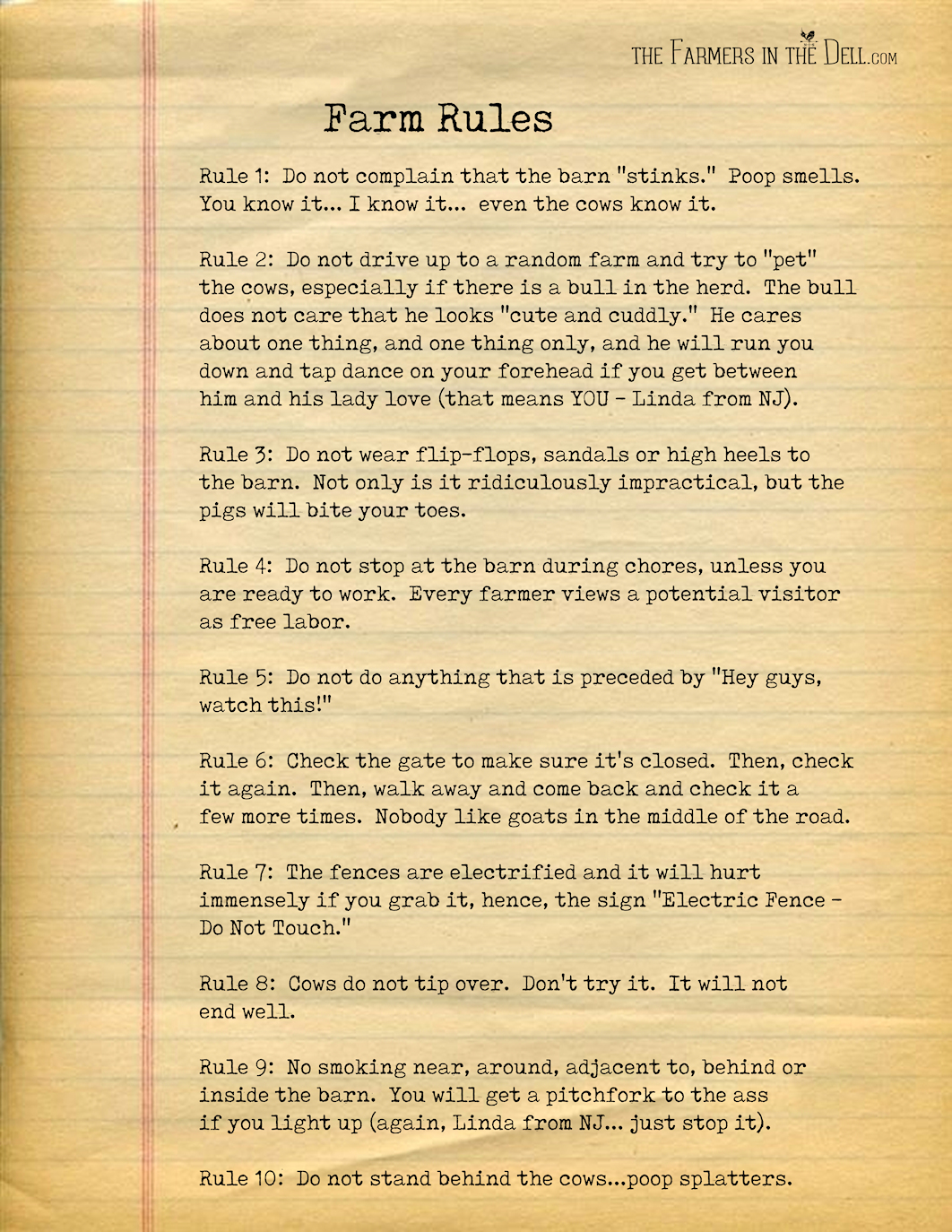 Farm Rules | The Farmers in the Dell